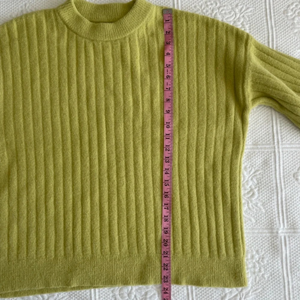 Aerie Buttercream Oversized Ribbed Crew Neck Sweater Lime Green XS